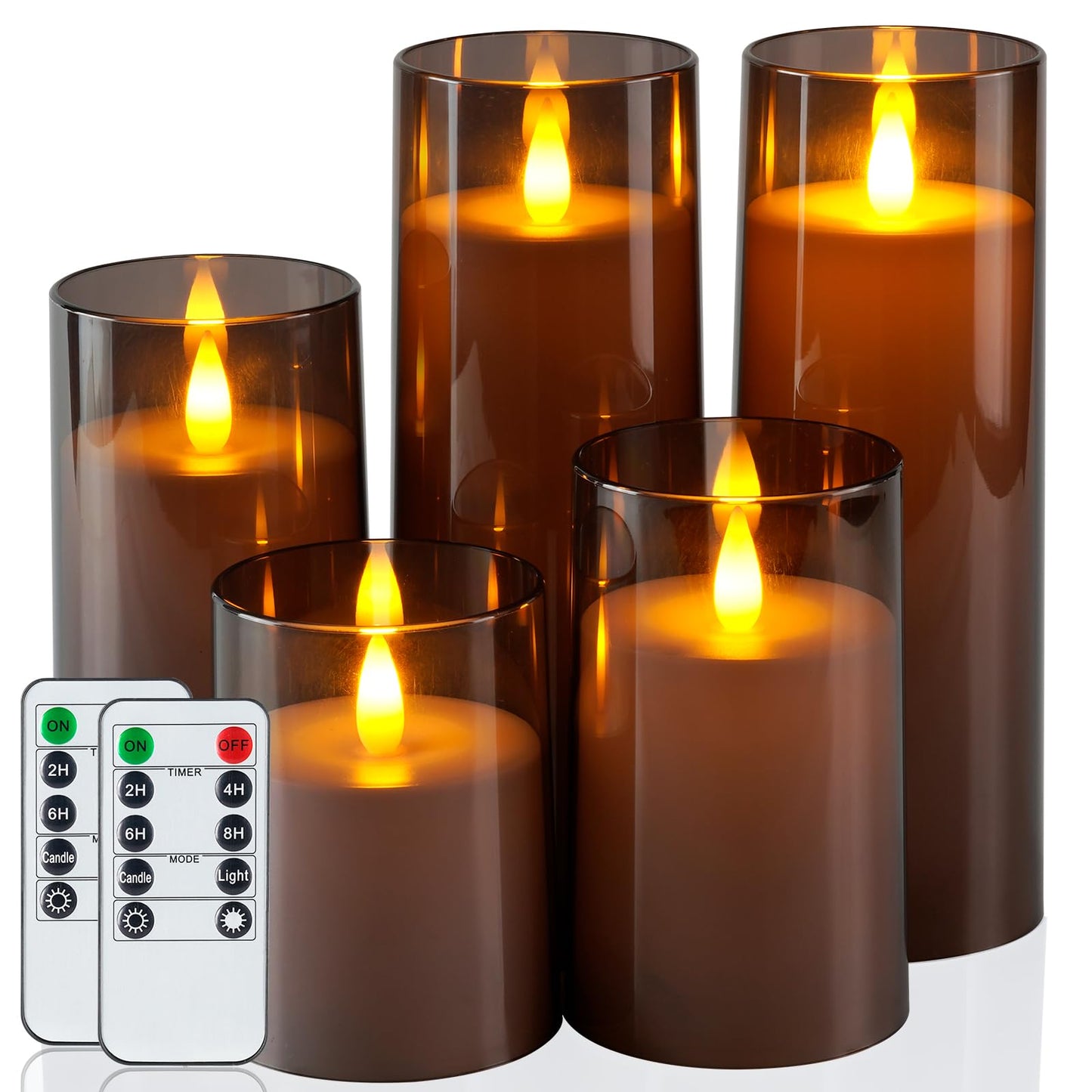 Homemory Realistic Flickering Flameless Candles, Battery Operated Candles, LED Fake Electric Candle with Remote Control and Timer for Home, Christmas Decoration, Grey, Set of 5