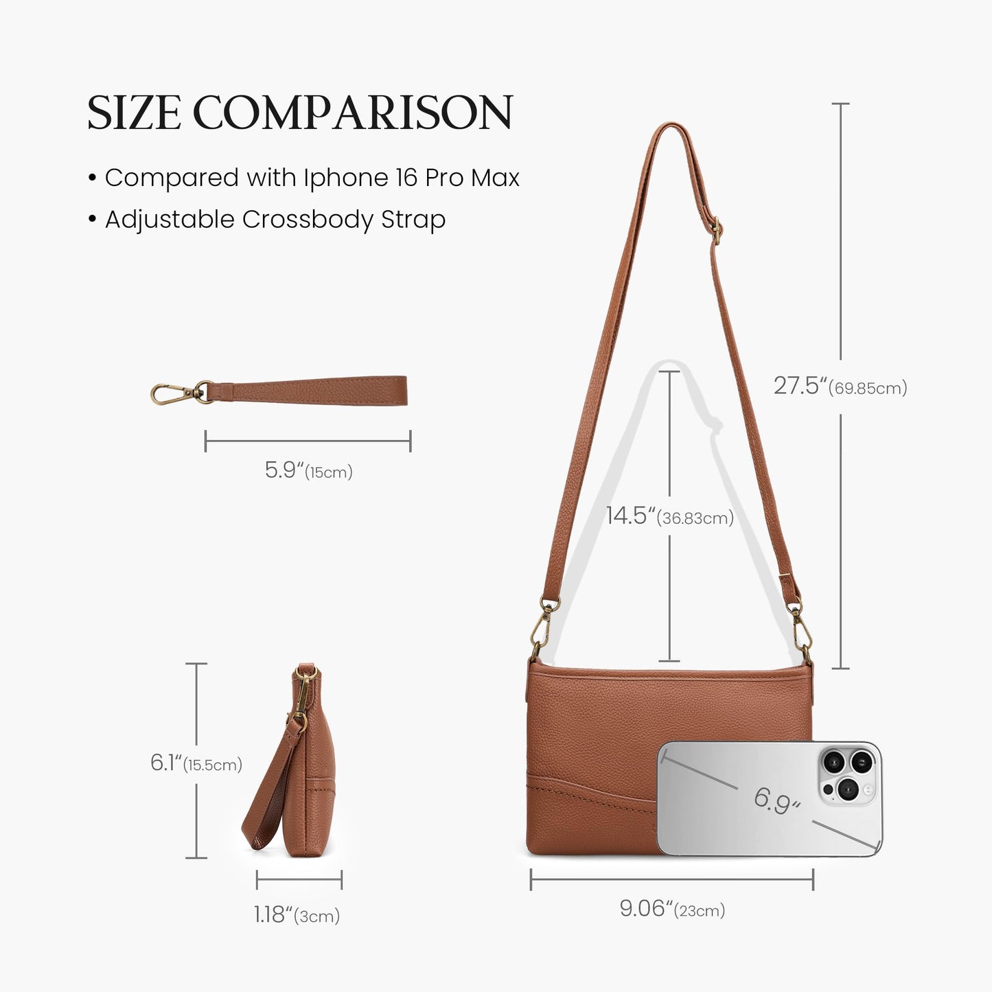 befen Genuine Leather Clutch Purse for Women RFID Blocking Wristlet Purses Brown Crossbody Bag Small Real Leather Crossbody Wallet for Travel Soft Designer Handbag with Shoulder and Wrist Strap