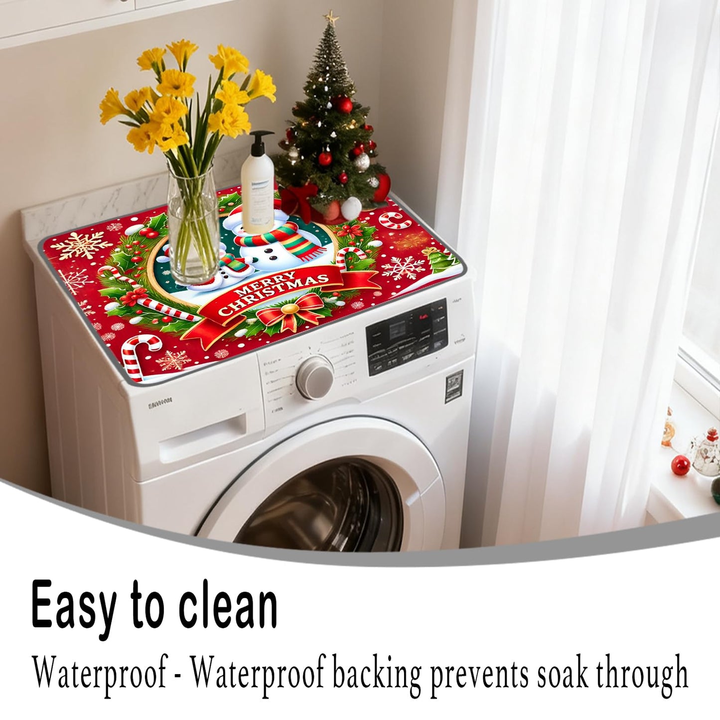 Nuxovilar Christmas Washer Dryer Dust Cover - Playful & Classic Festive Decor Protector for Laundry Room/Area/Space (YLU08112)