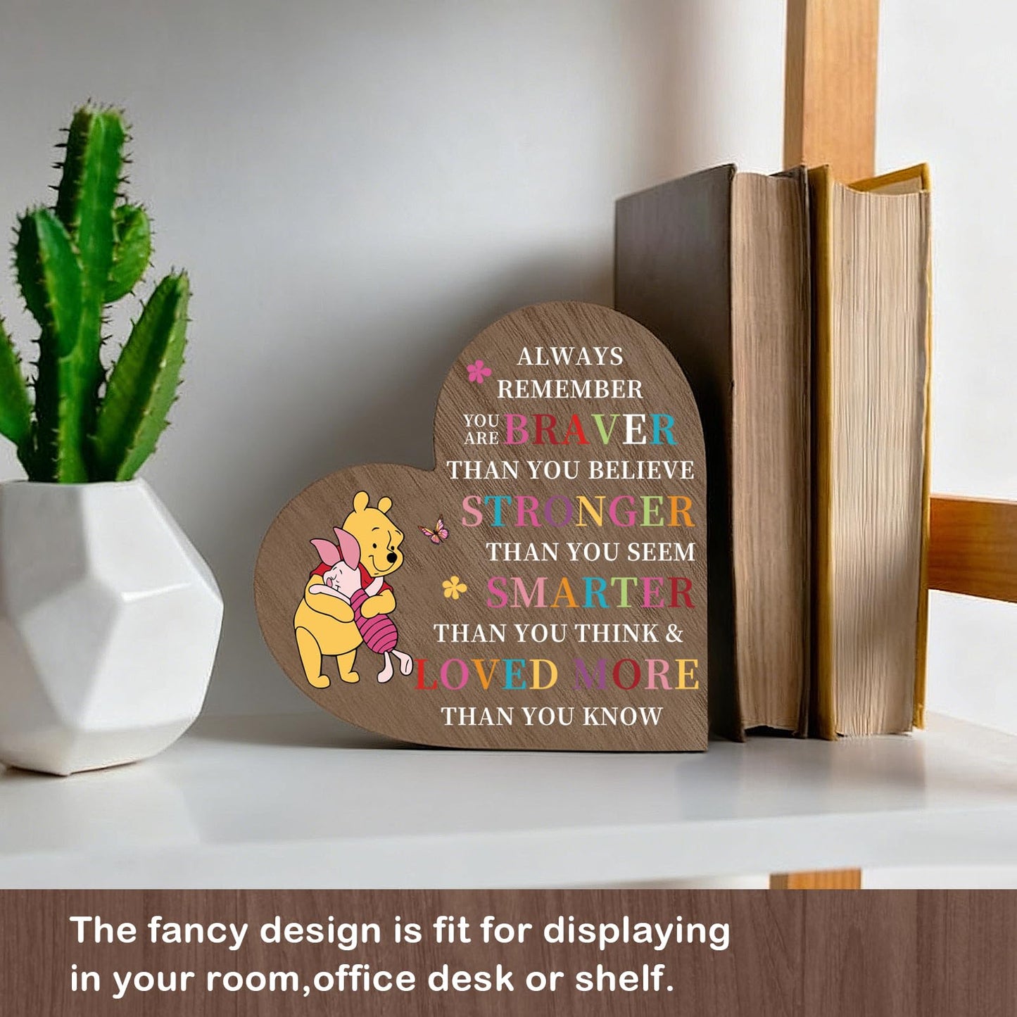 You Are Braver Than You Believe Sign Standable Wooden Heart Plaque, Inspirational Quotes Desk Sign Decor for Son Daughter Friends Dad Mom Sister Brother Birthday Graduation Christmas Gift