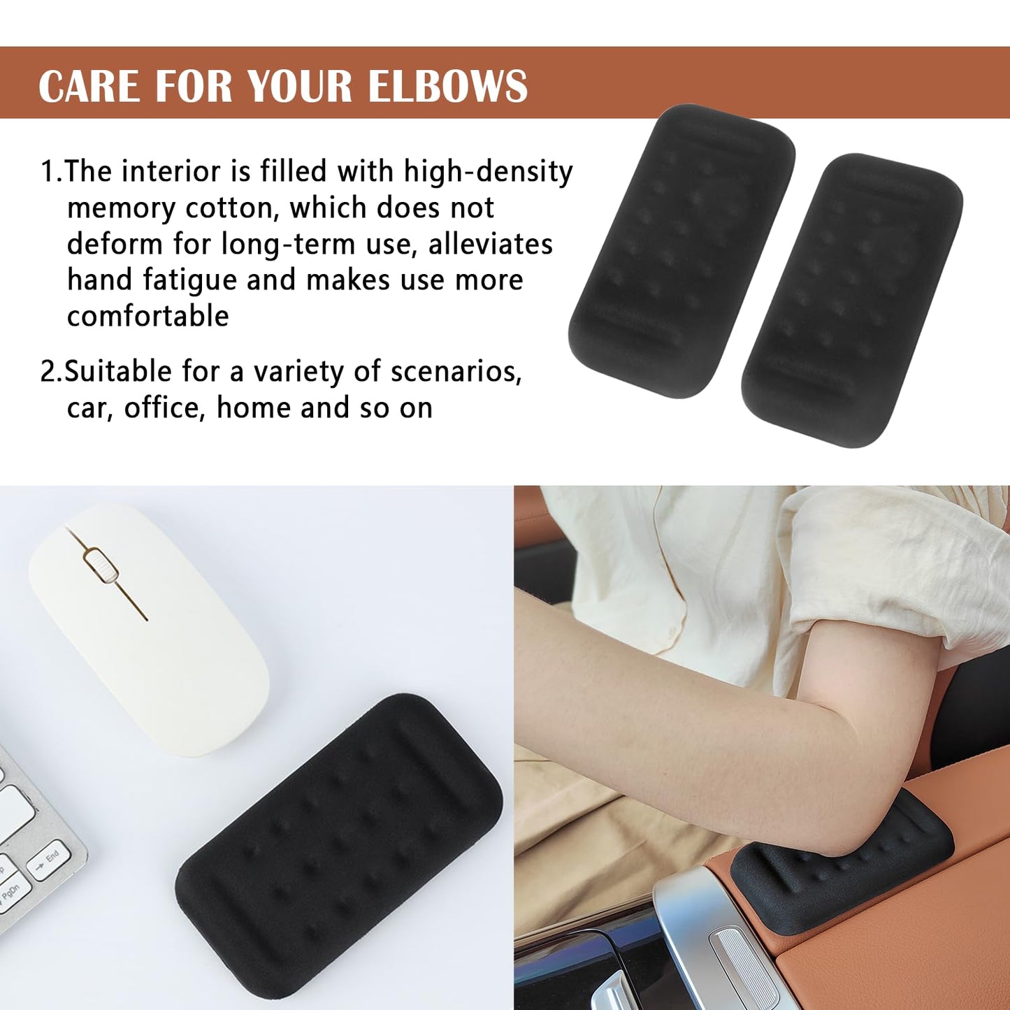 2PCS Car Arm Rest Elbow Pads,Comfortable Car Arm Rest Cushion with Memory Foam Pad for Arm Support,Universal Car Door Armrest Pad Car Interior Accessories (Black)
