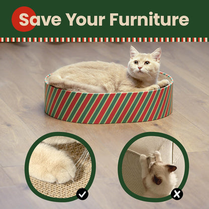 Conlun Cat Scratcher Bed,2 in 1 Oval Cat Scratching Board for Indoor,Scratch Pad Corrugated Cardboard Lounge Bowl Nest Couch Sofas for Kitty Playing&Resting,Ideal forChristmas-Gifts Holiday