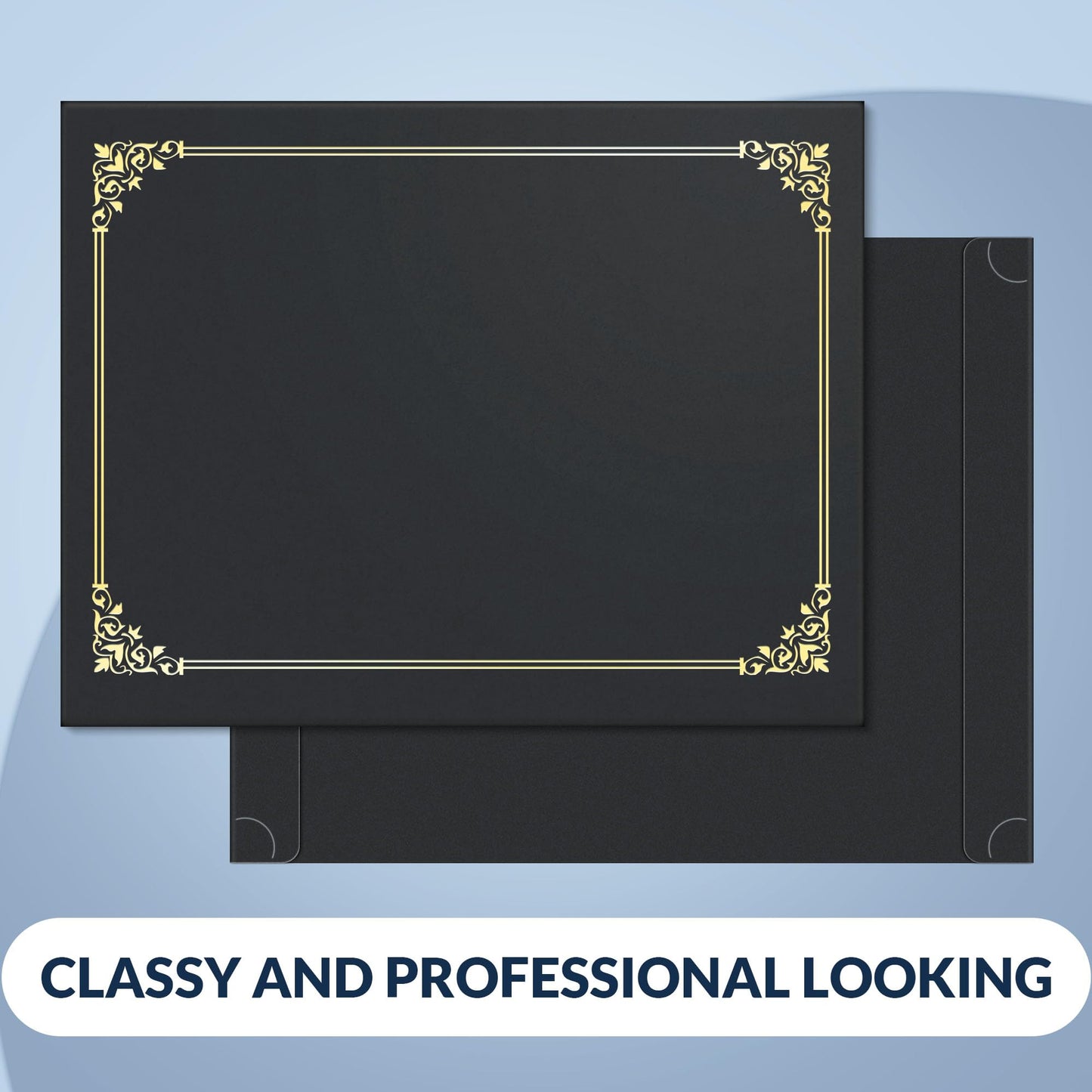 SUNEE Single Sided Certificate Holders, 50 Packs Black Diploma Holders, Certificate Covers with Gold Foil Border for Letter Size 8.5 x 11 Certificate Paper, Cardstock, Award, Graduation, Documents