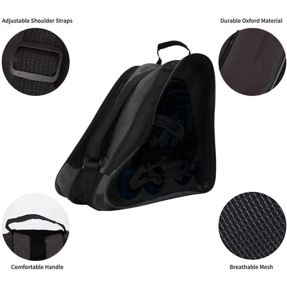 MXiiXM® Roller Skate Bag, Breathable Ice Skate Bags with Adjustable Shoulder Strap, Oxford Cloth Skating Shoes Storage Bag for Women Men Kid and Adults Roller Skate Accessories (Black)