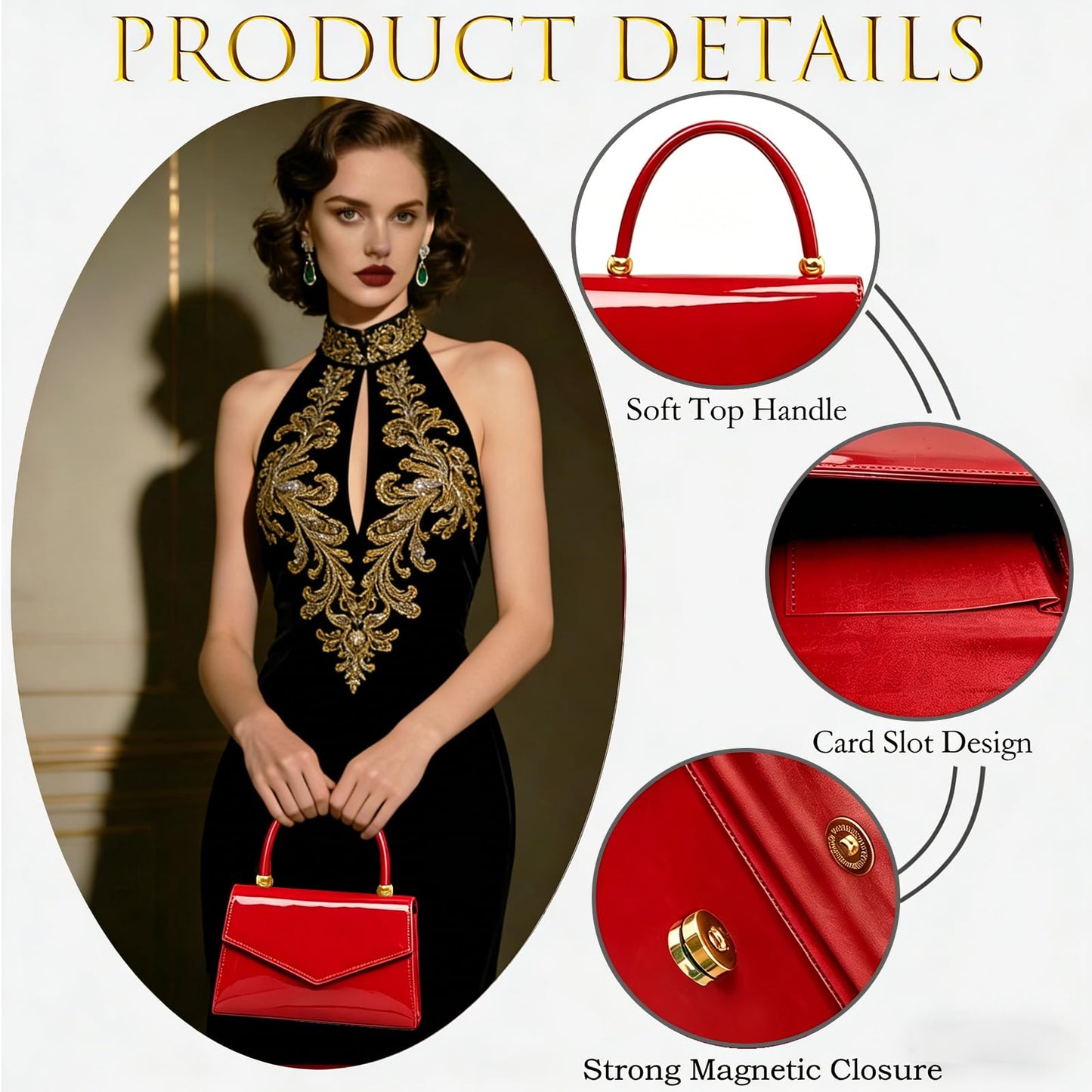 BYWAUQI Evening Patent Leather Handbag Purse Formal Women's Clutch Bag Top Handle for Wedding Party Prom Cocktail(Red-2)