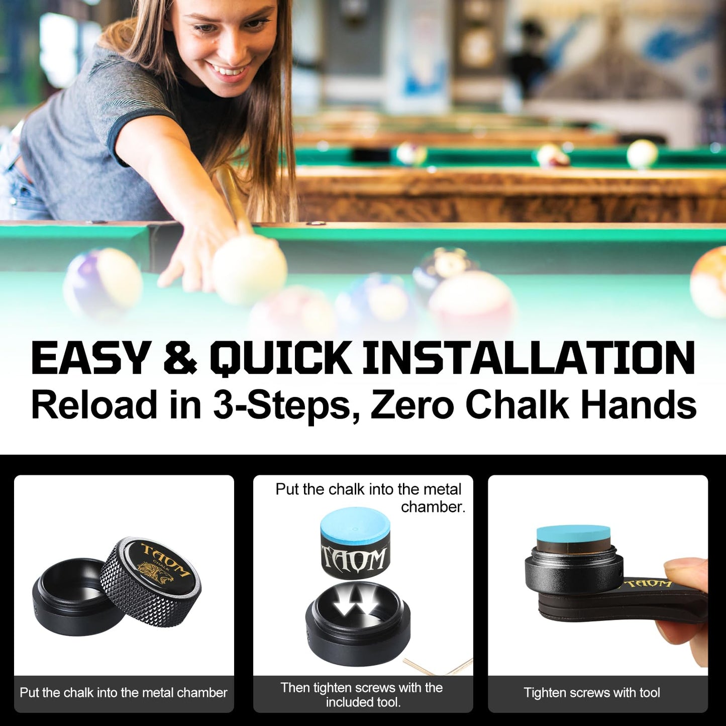 Banly Round Pool Chalk Holder - Portable Pool Cue Chalk Holder, Magnetic Mini Chalk Holder Pool Billiards, Pool Cue Chalk Case Container, Silicone Clip for Magnetic Mini Chalk Holders