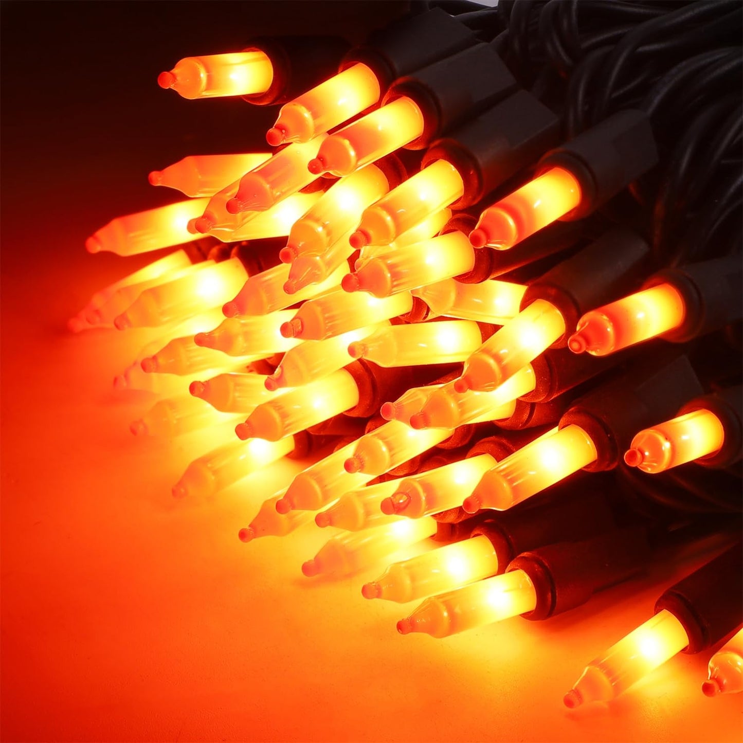 Watereem 2 Pack Orange Halloween Lights, 100 Count, Incandescent Mini Halloween String Lights Outdoor, Black Wire Connectable Tree Light for Garland Christmas Thanksgiving Holiday Patio Home Decor