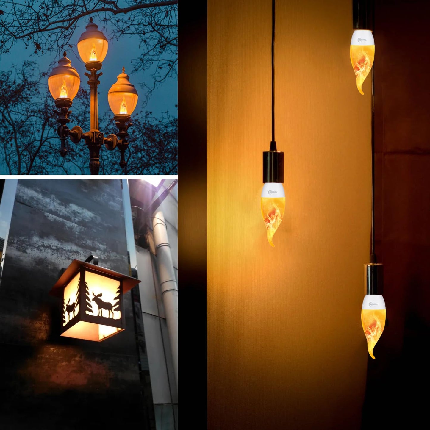 Yewclls Flame Bulbs E12 LED Flame Light Bulbs 3 Mode LED Candelabra 2W Flickering Effect Light Bulbs for Halloween Christmas Home Decor (4 Pack-Yellow)