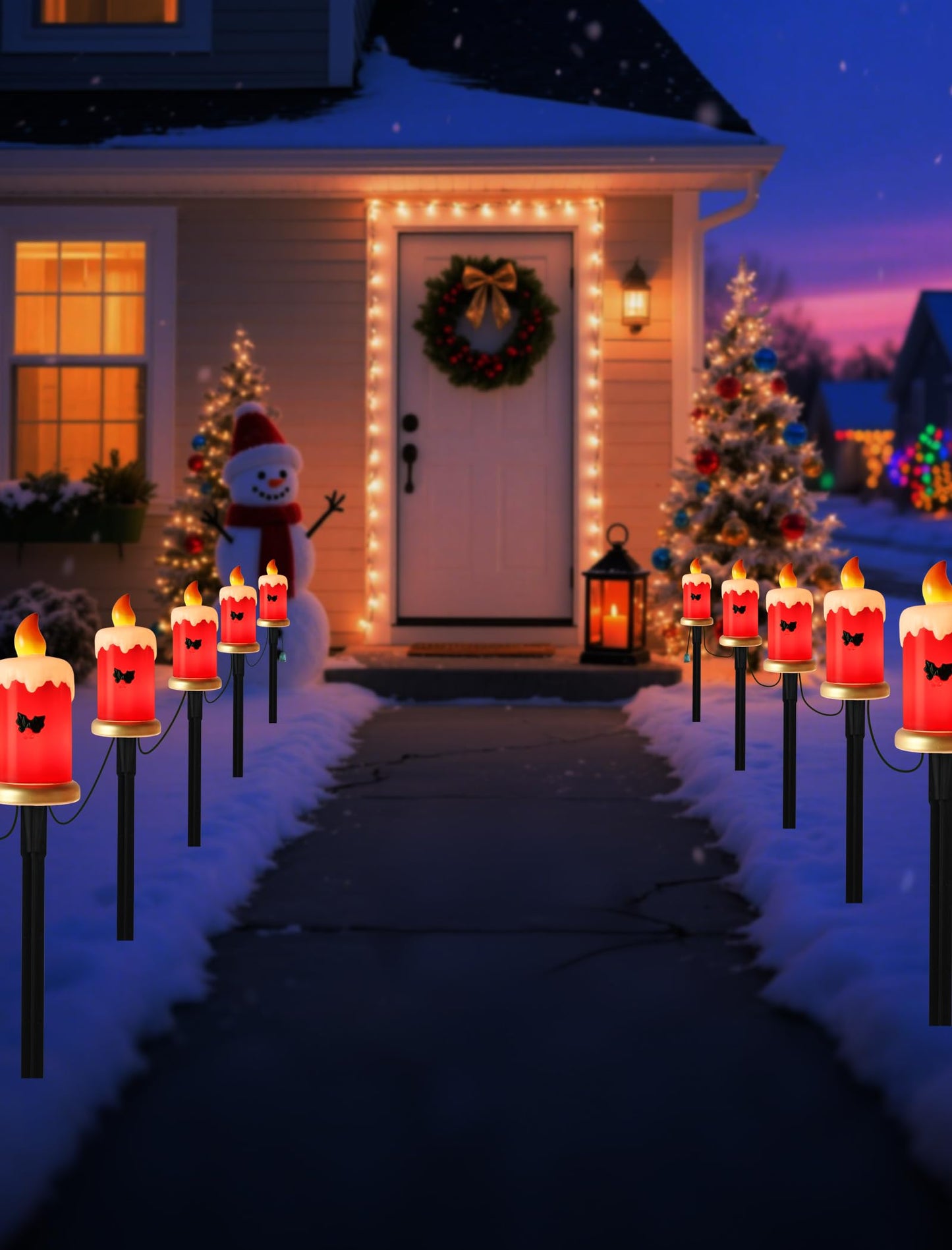 Hobbynors Set of 5 Christmas Candle Pathway Lights, Classic Red Outdoor Christmas Decorations for Yard, Weatherproof C7 LED Garden Stakes for Holiday Entryway & Walkway