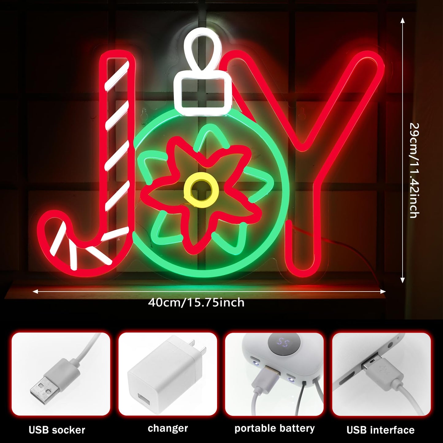Xuhal Christmas Joy Neon Sign, Christmas Decorations Light up Room Sign LED Neon Light USB Wall Bar Living Room Decor for Winter Decor Party Home Bedroom Office Table Art Gifts