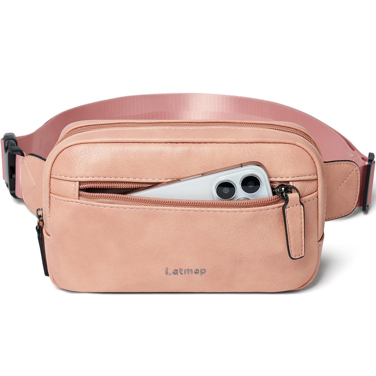 LATMAP 2L Fanny Packs Everywhere Belt Bag Small Fashion Crossbody Waist Pack Faux Leather Waterproof Sling Chest Bag For Women Trendy Pink