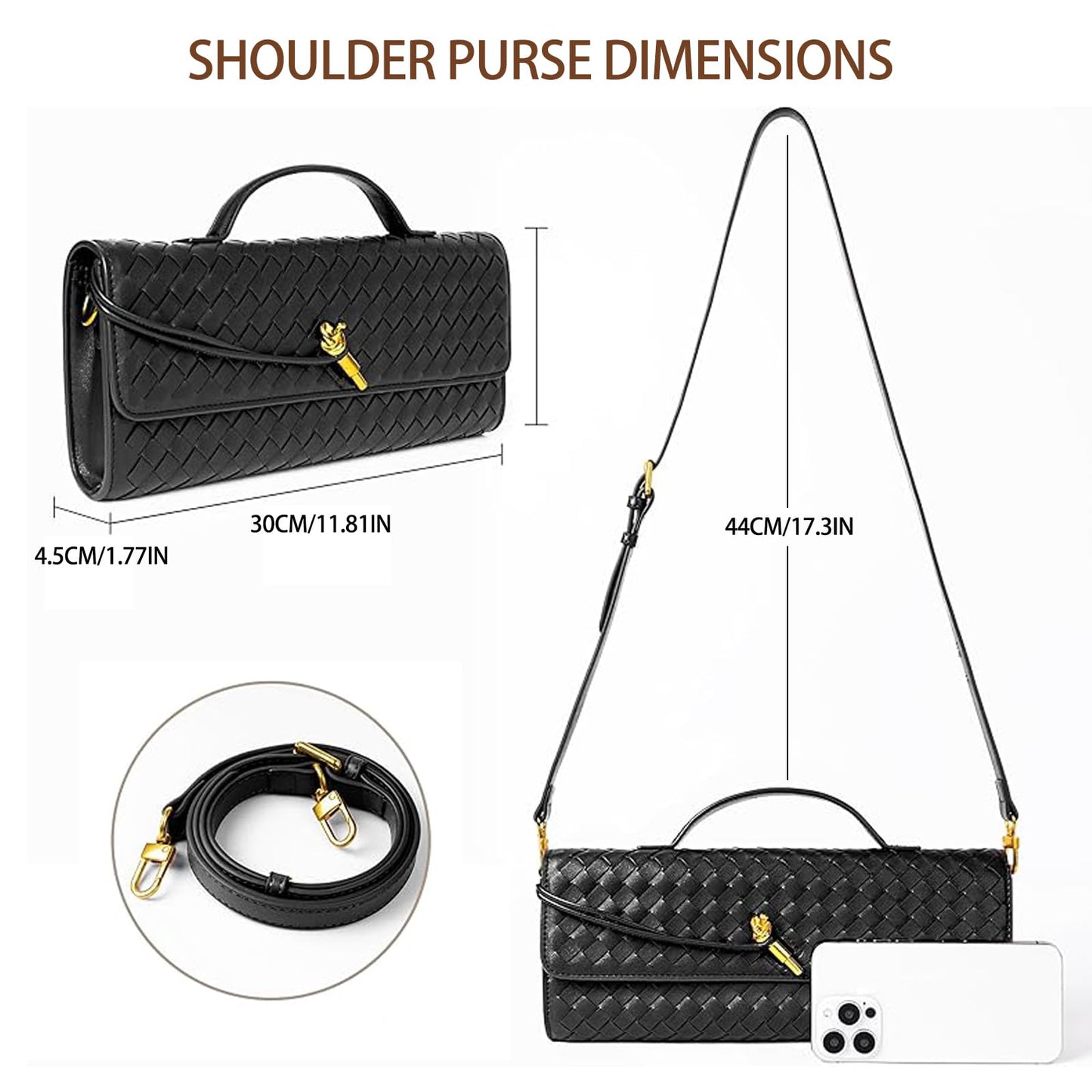 HRANRA Woven Clutch Purse for Women, Evening Handbags Crossbody Bag Purse Formal Evening Bag Clutch Bag Black Purse