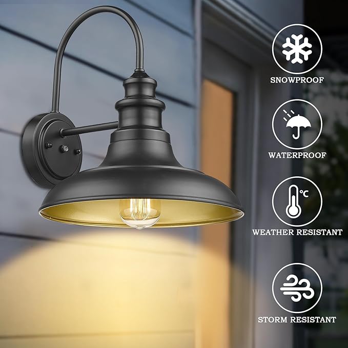 Dusk to Dawn Sensor Outdoor Barn Light Fixtures Outdoor Wall Sconces Farmhouse Wall Mount Lights Exterior Gooseneck Light Fixture Black Finish Industrial Wall Lantern for Porch, Entryways, 4 Pack