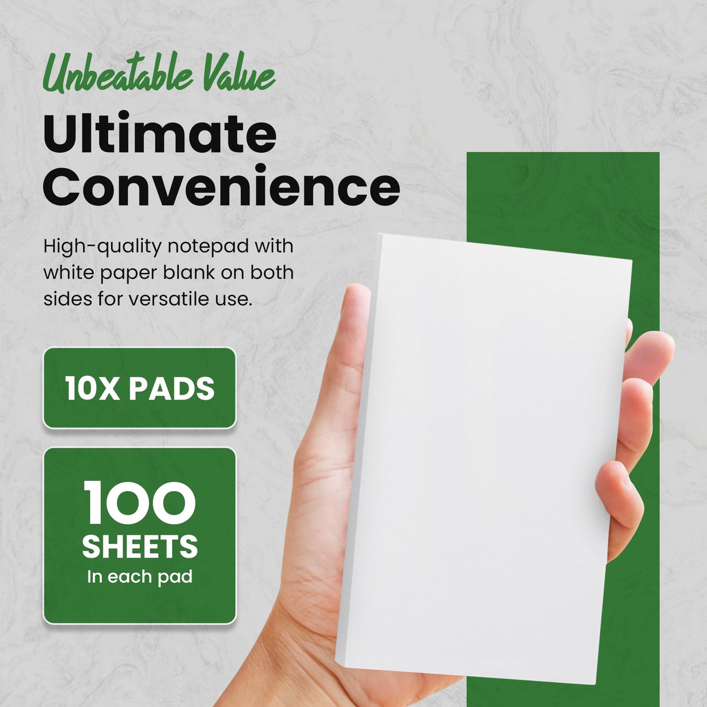 KitchenDine 10 Pack Note Pads 3x5 | 100 Sheets Per Memo Pad | Server Note Pads | Scratch Pads for Writing | White Blank Notepads in Bulk | Small Notepad | Paper Pads for To Do Grocery List