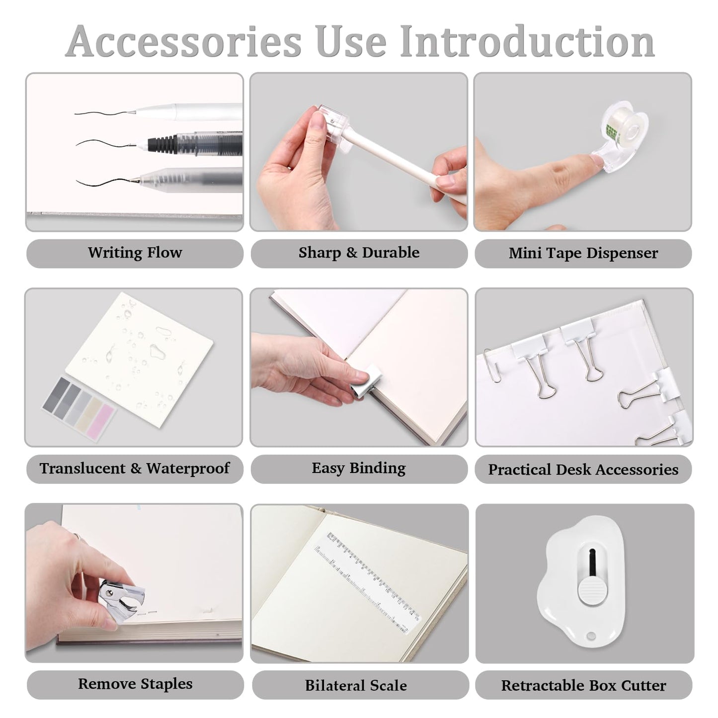 Mini Office Supply Kit, Mini Stapler with Staples and Tape Dispenser Set, Mini Stationary Kit Includes Sticky Notes Index Tabs Gel Pens for Office & School (Transparent)