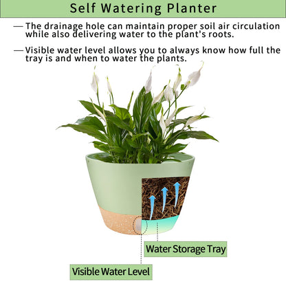 WIZROL 2 Pack Hanging Planters, 10 inch Indoor Outdoor Hanging Plant Pot Basket, Hanging Plastic Flower Pot with Drainage Hole with Removable Tray&Hooks for Hanging Plants,Green