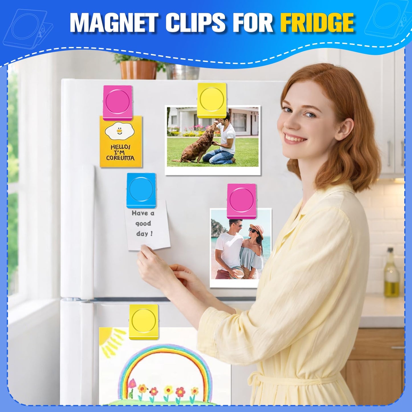 Grtard Strong Magnetic Clips, 2.2 Inch Extra Large Magnetic Clips Heavy Duty, 8Pack Magnet Clip for Fridge, Clip Magnets for Refrigerator, Whiteboard, Classroom, Kitchen, Office Organizer (Yellow)