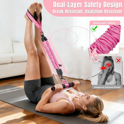 KUZARO Upgraded Multifunction Pedal Resistance Band with Handle, 3 Tube Adjustable Resistance Bands for Abdomen, Waist, Arm, Core/ABS, Leg Workout - Sit Up Exercise Equipment for Women
