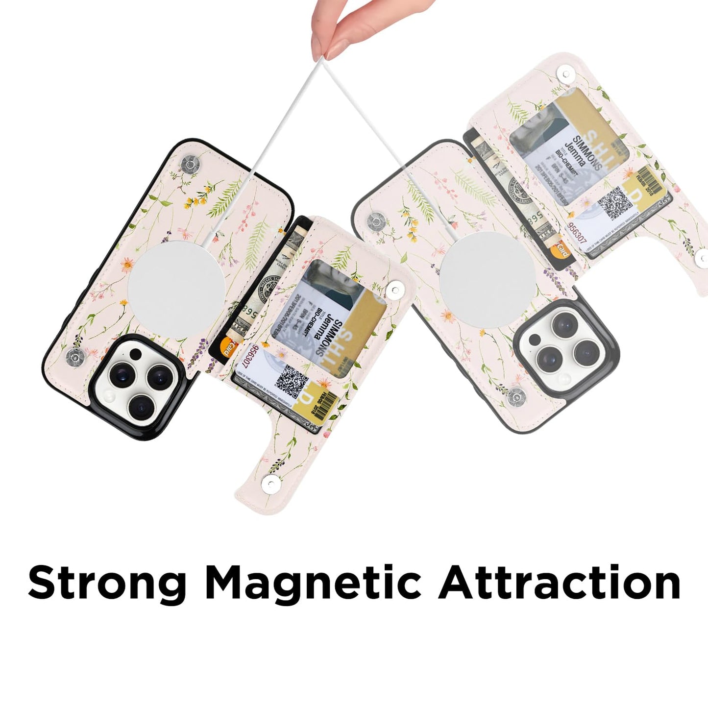 uCOLOR for iPhone 16 Pro 6.3" Wallet Case Magsafe with Card Holder Slot【Compatible with MagSafe】 Folio Flip PU Leather Design with Camera Lens Protector (Nude Wild Flower)