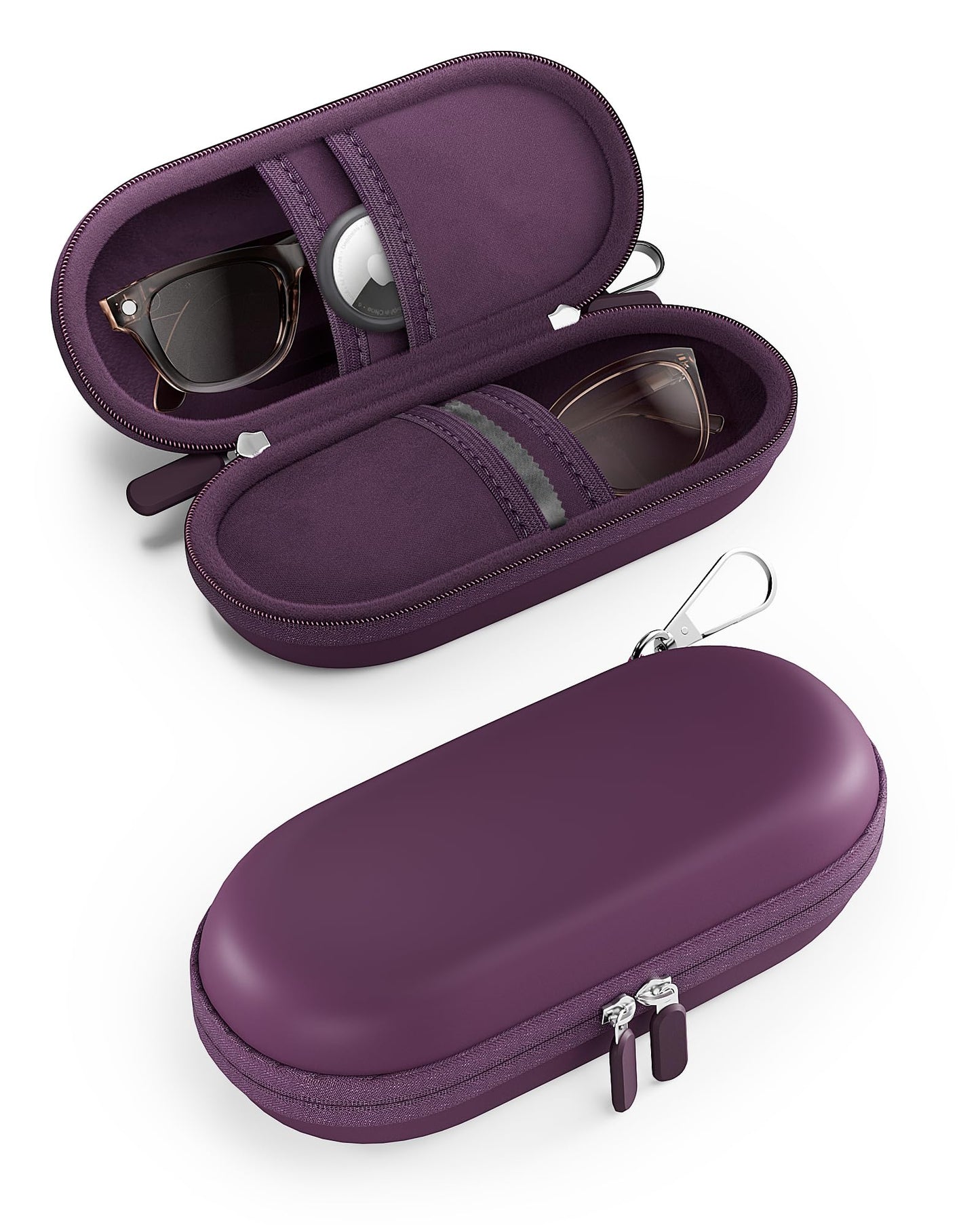ProCase Double Sunglasses Case, Hard EVA Shell Shockproof Dual Eyeglass Case for Men Women with Metal Hook and Velvet Lining, Travel Zipper Glasses Holder Organizer Fathers Day Gift for Dad -Plum