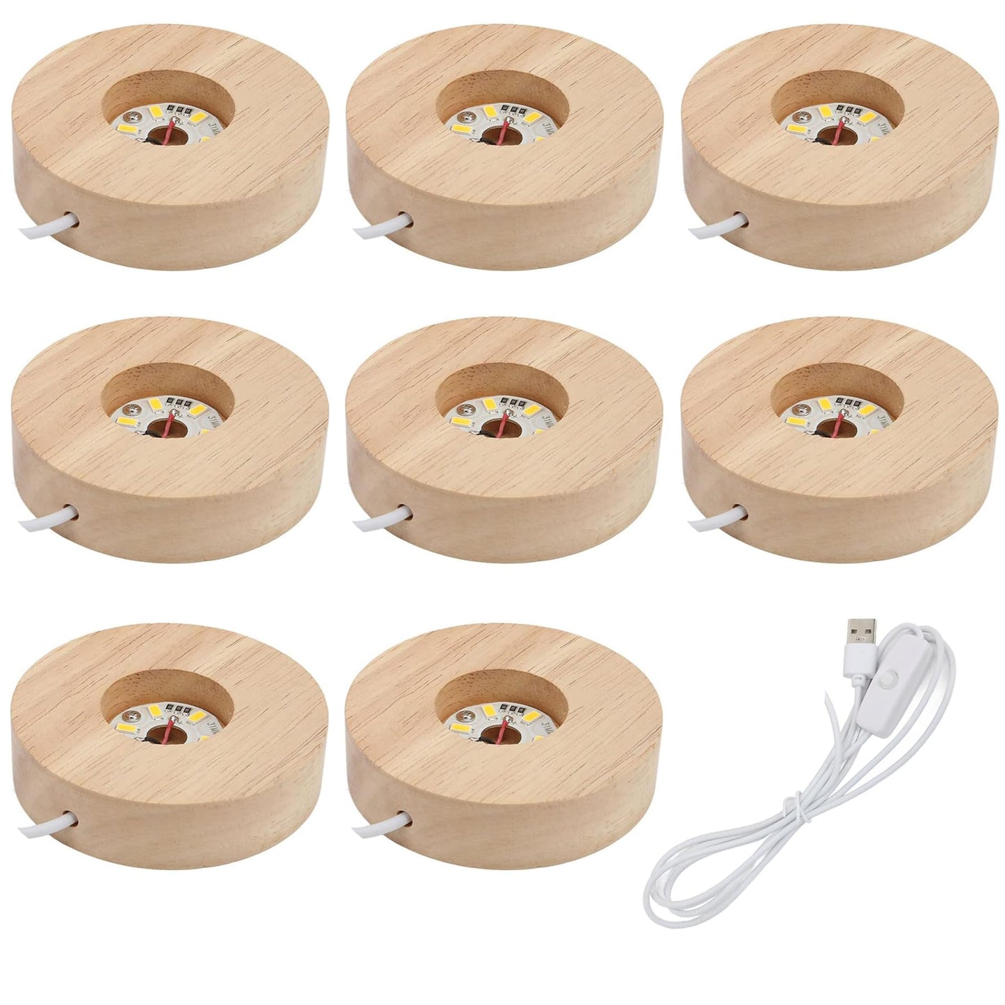 vskikris 8-Pack Warm Light LED Base for Crystal Glass Ball - 2.5in LED Wood Display Base - Glass Crystal Artwork, Holiday Party Decoration