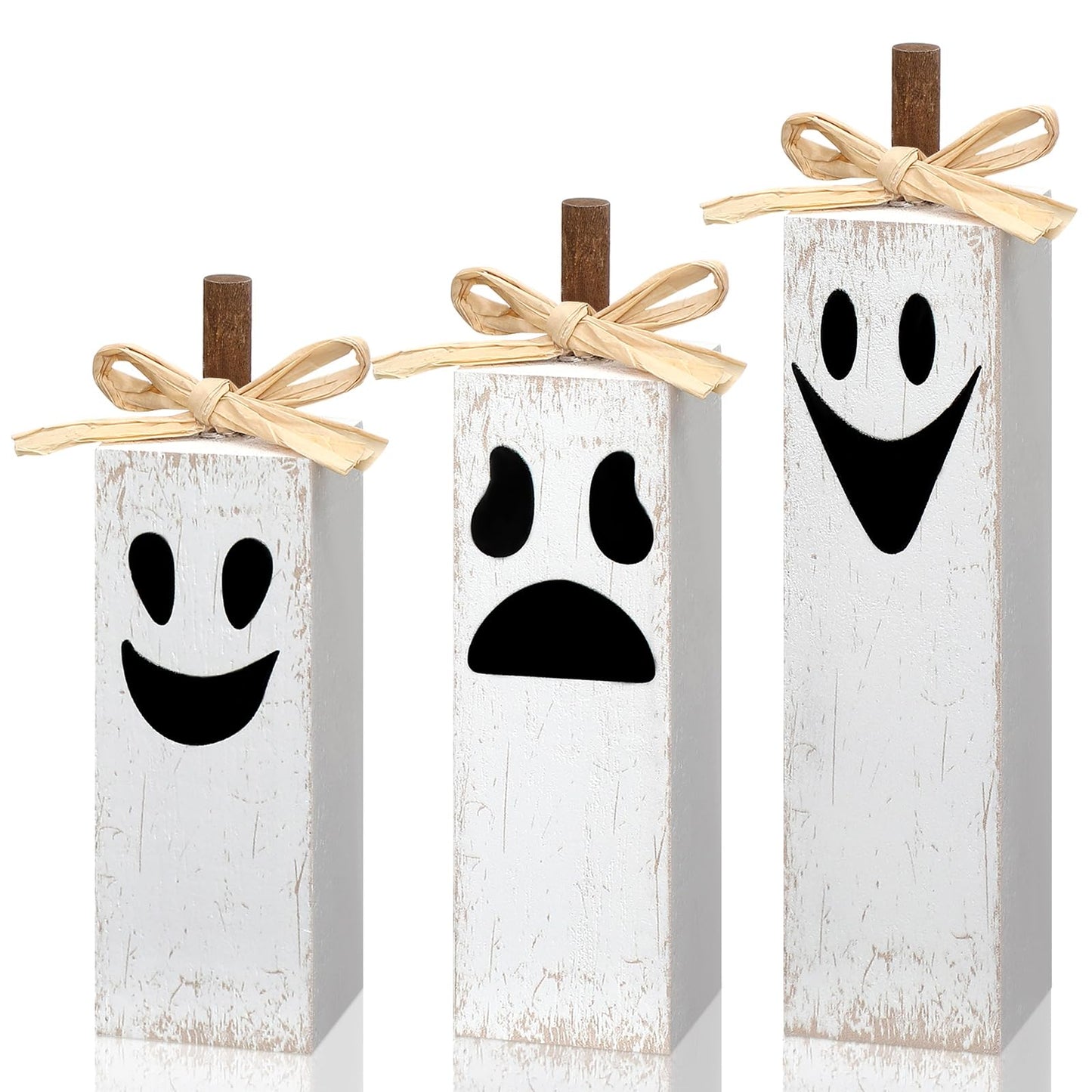 Amyhill 3 Pcs Halloween Table Decoration Wooden Ghost Block Sign Halloween Tiered Tray Decor Rustic Spooky Tabletop Centerpieces for Home Office Mantel Fireplace Shelf Party Decorations Holiday Gift