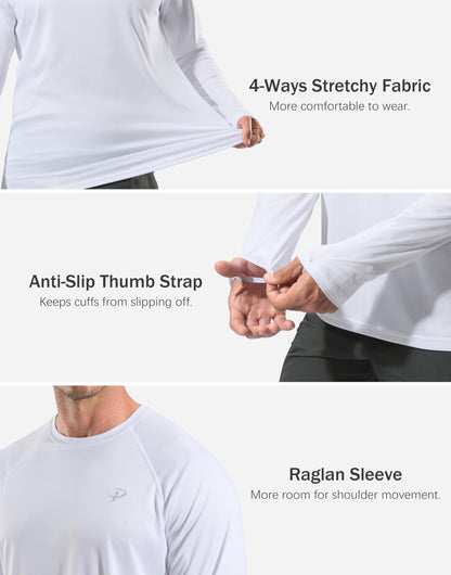 Pudolla Mens Sun Protection Shirts UV SPF T-Shirts UPF 50+ Long Sleeve Rash Guard Fishing Beach Quick Dry(White L)