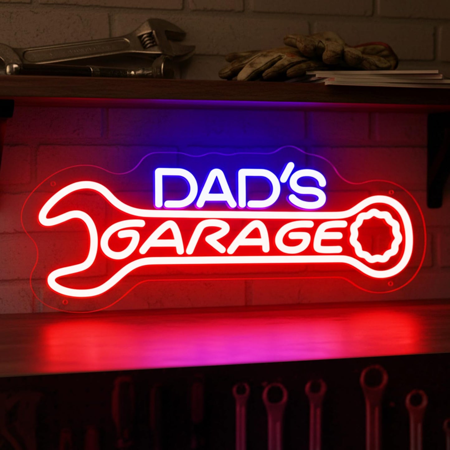 Dad’s Garage Neon Sign, LED Garages Wall Decor for Man Cave Workshop, Gifts for Husband Dad Father Men, Red Blue