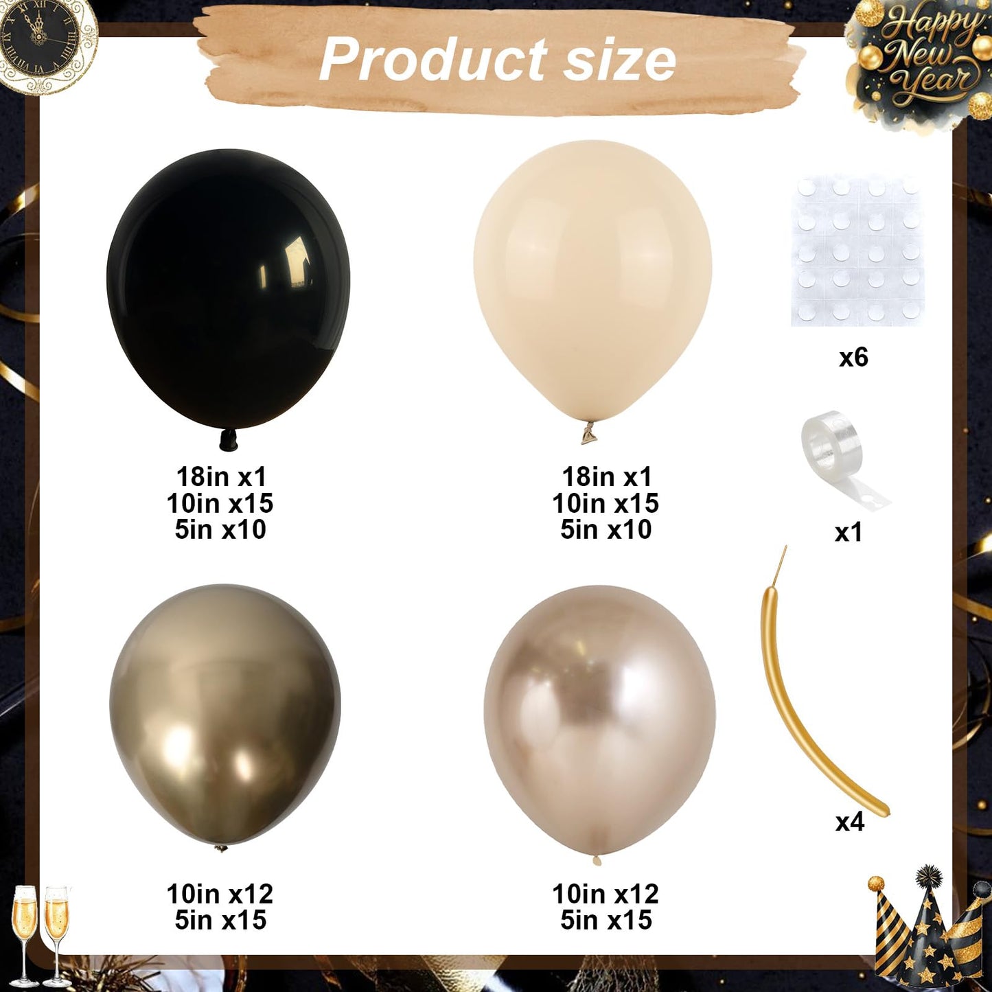 Black and Gold Balloon Arch Garland Kit, Graduation Balloons Black White Sand Beige Cream Champagne Gold Metallic Balloons for Congrats Grad Bridal Baby Shower Anniversary Wedding Birthday Party Decor