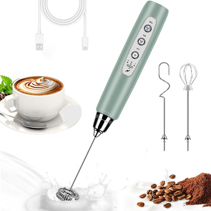 Milk Frother Handheld for Coffee, Electric Whisk 3 Speed Adjustable, Drink Mixer with Stainless 3 Whisks, Rechargeable Hand Frother Wand, Foam Maker for Latte Cappuccino Matcha Egg Silver