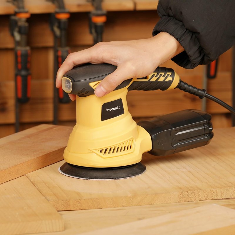 Inequalit Random Orbital Sander, 2.5Amp 4.9-Inch Corded Palm Sander, Max 13000 OPM Electric Drywall Sander with 6 Variable Speed, 20Pcs Sandpapers and Dust Bag for Woodworking, Sanding, Polishing