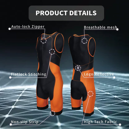 Triathlon Suits Mens One-Piece Sleeveless Trisuits Skin Wet Suit for Running Cycling Swimming