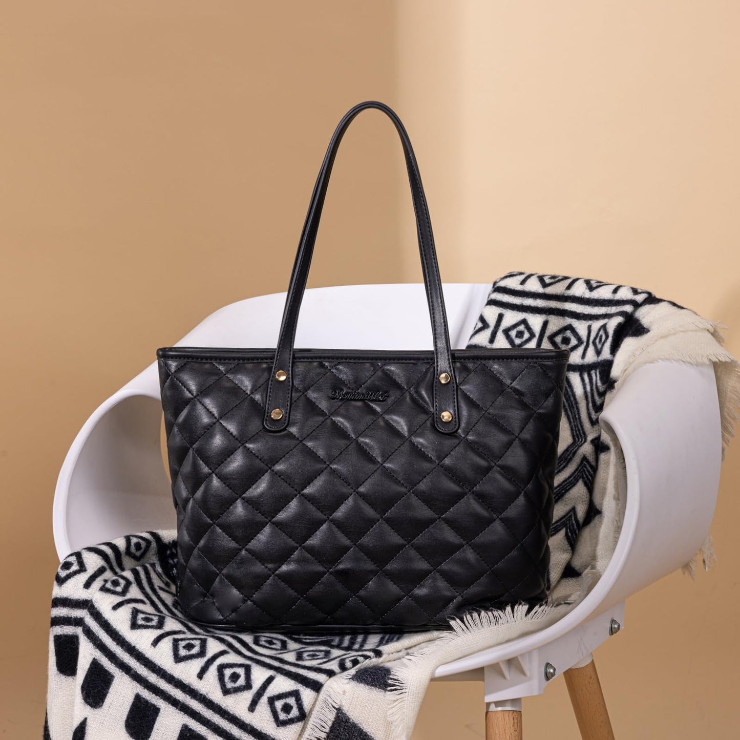 Montana West quilted black tote bag for women large tote purse for women shoulder bag womens handbags hobo purse with top zipper MWC-084BBK