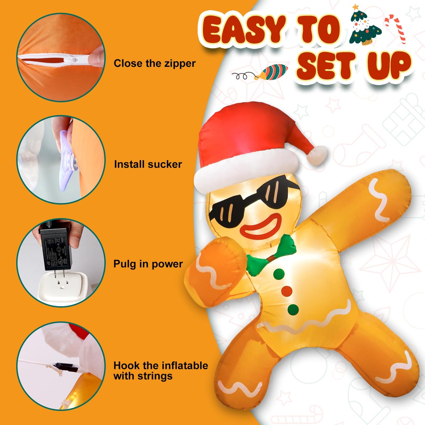 CYAOOI 3.5 FT Inflatables Gingerbread Man Christmas Decorations Outdoor, Funny Gingerbread Inflatable with Xmas Hat Broke Out from Window, Christmas Blow Up with LEDs for Indoor Outside Garden Decor