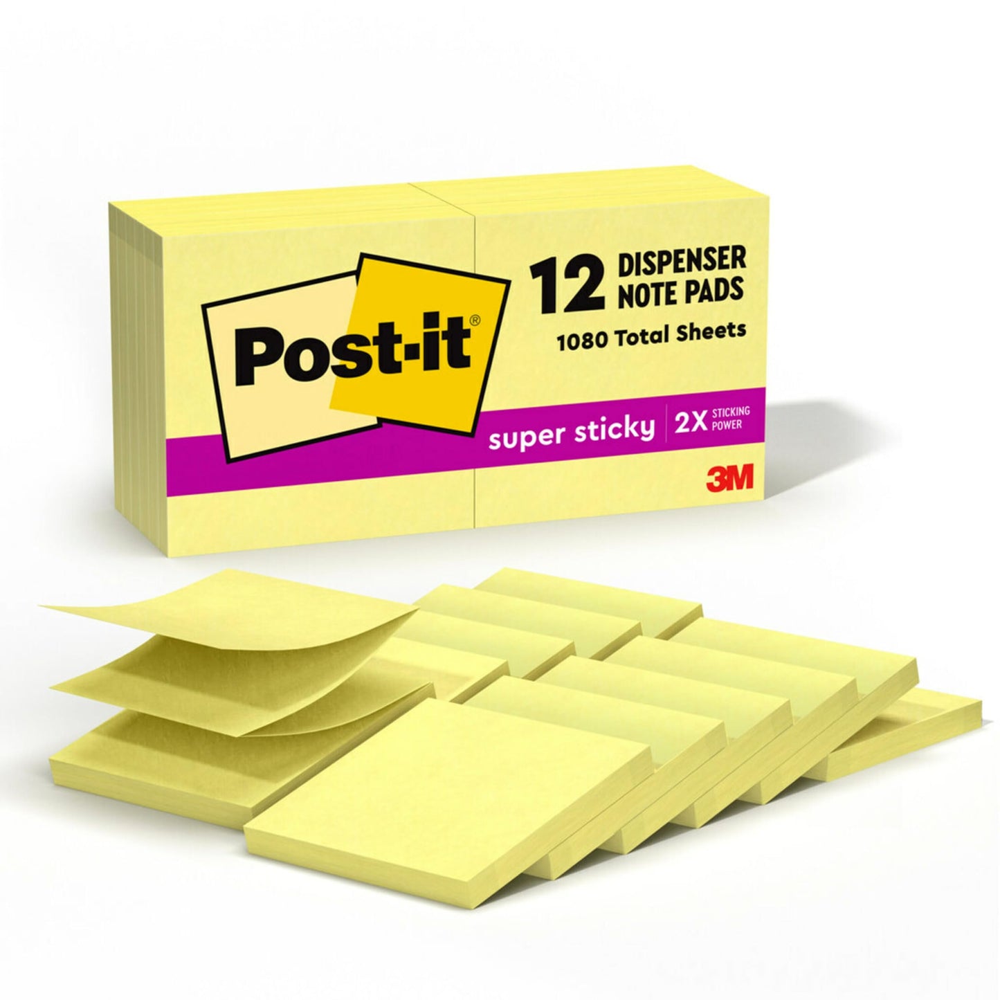 Post-it Super Sticky Dispenser Pop-up Notes, 12 Sticky Note Pads, 3 x 3 in., 2X The Sticking Power, New Year Organization or Second Semester School Supplies, Canary Yellow
