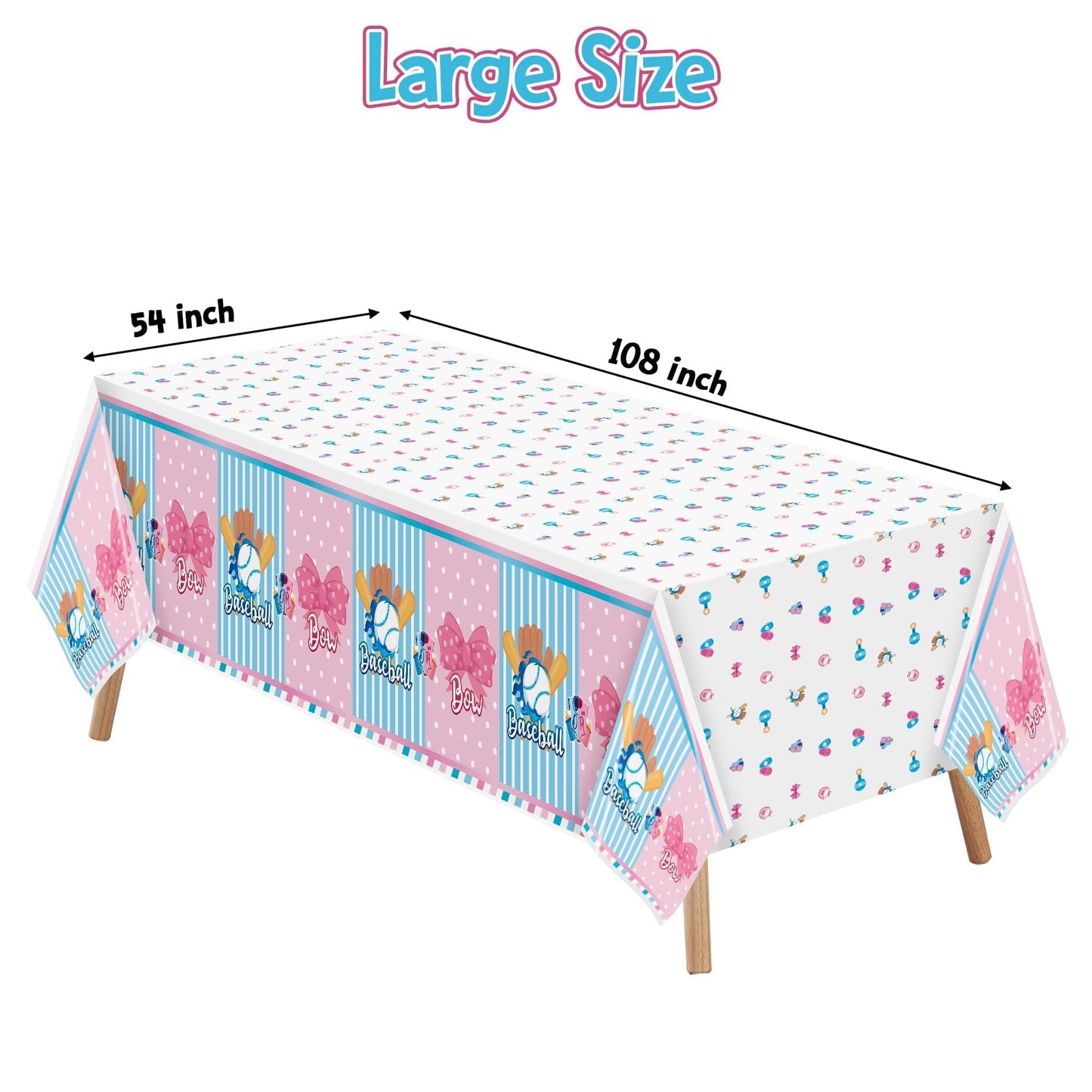 BkeeCten Gender Reveal Table Cover - 3 Packs Sport Baseball or Bow Gender Reveal Disposable Waterproof Plastic Rectangle Table Cloth Gender Reveal Party Favor Decoration Supplies(54x108 Inch)