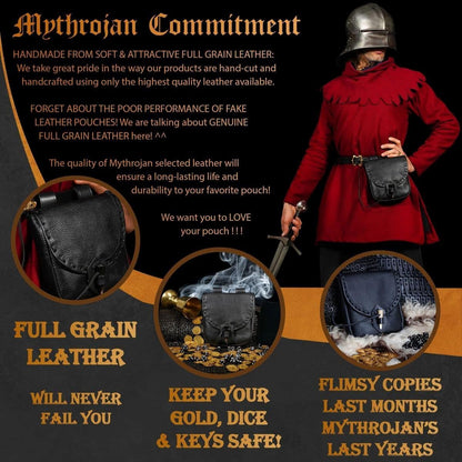 Mythrojan Leather Belt Pouch Medieval Original Leather Bag Costume Accessories Pouch Viking Belt Coin Bag (Leather Pouch, Black)