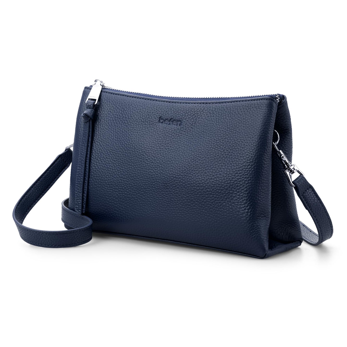 befen Genuine Leather Crossbody Bag for Women, Small Leather Crossbody Purse with RFID Card Slots and Adjustable Strap for Travel- Navy