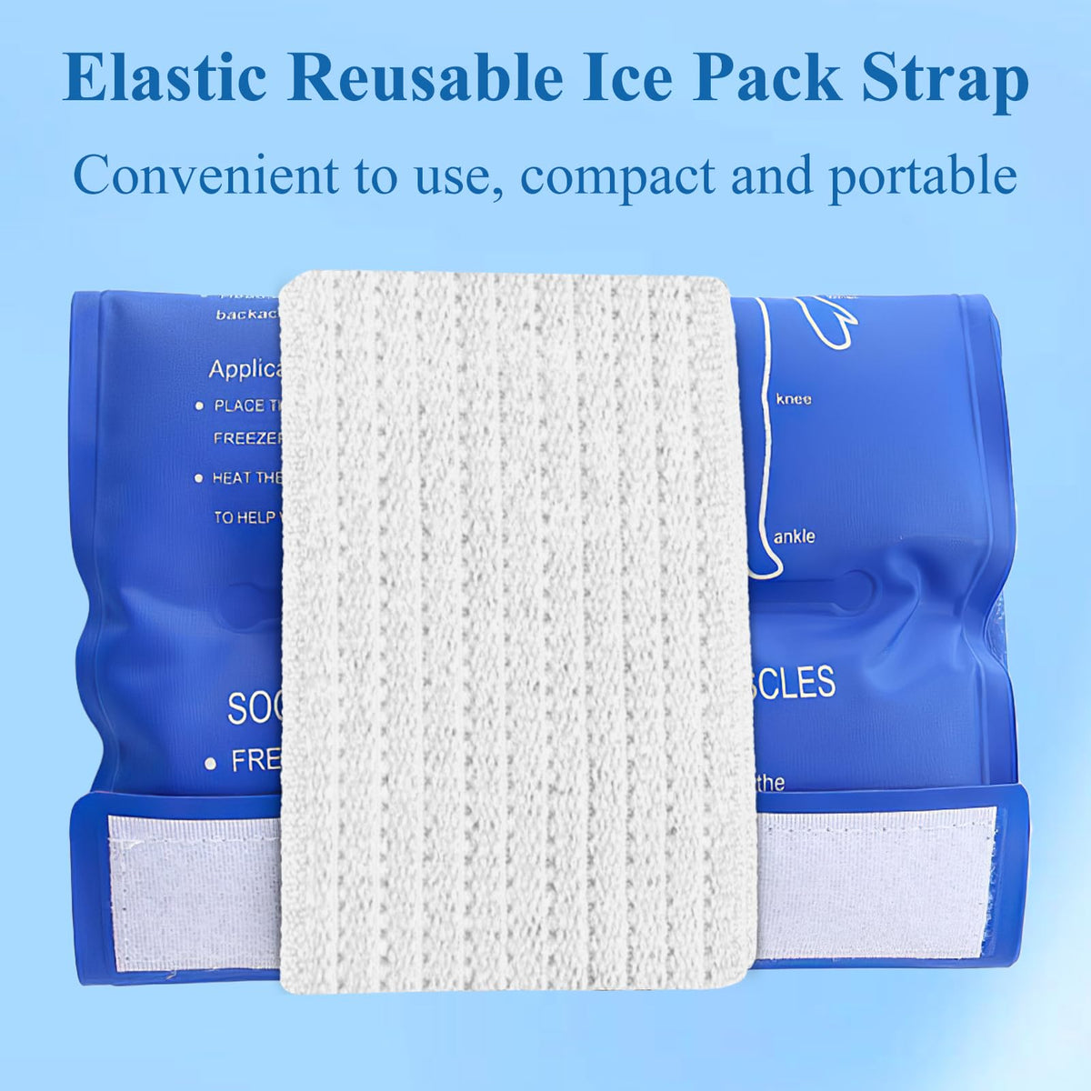 4-Pack Ice Pack Straps, Reusable & Stretchable – 35.5"x3" Adjustable Elastic Wrap with Hook and Loop Closure, Secure Ice Pack Holder for Cold Therapy(White)
