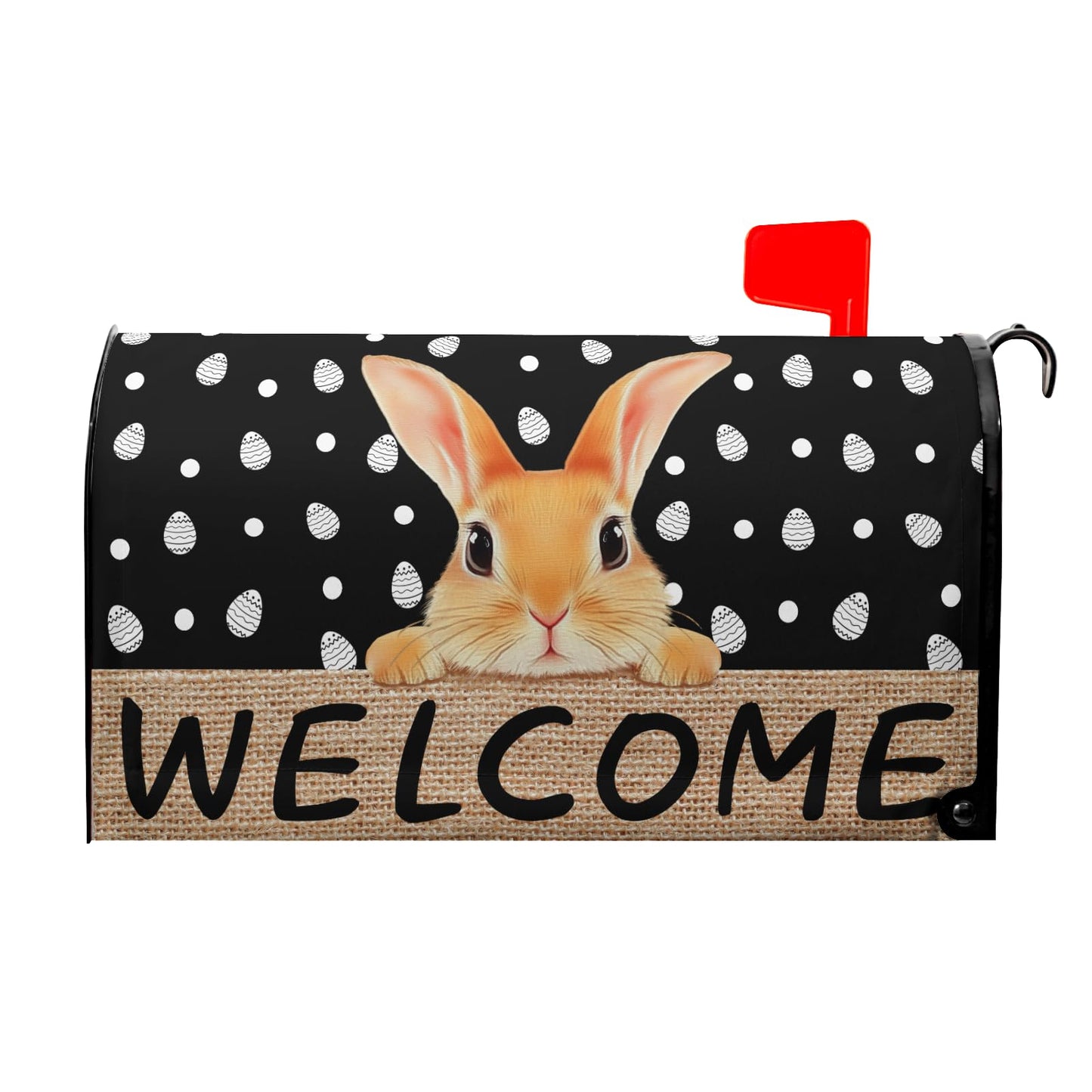 Anyako Easter Bunny Welcome Mailbox Covers Magnetic Standard Size 18" X 21",Easter White Eggs Black Mailbox Wraps Post Letter Box Spring Easter Cover for Holiday Garden Yard Decor