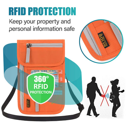 Peicees RFID Blocking Travel Neck Wallet for Men Women Family Passport Holder Lanyard Neck Pouch Slim Travel Document Holder