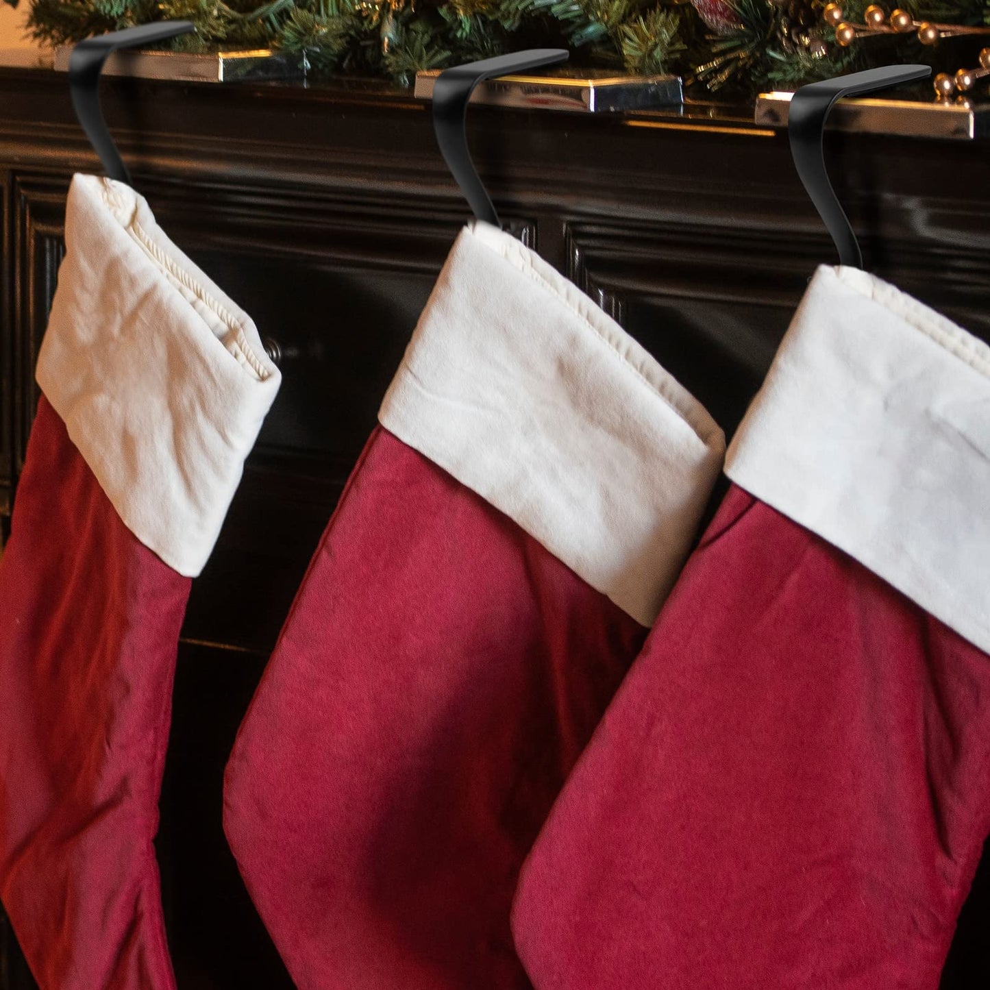 URATOT 6 Pieces Black Christmas Stocking Holder Metal Mantel Stockings Hangers Christmas Stocking Clips for Christmas Party Decoration