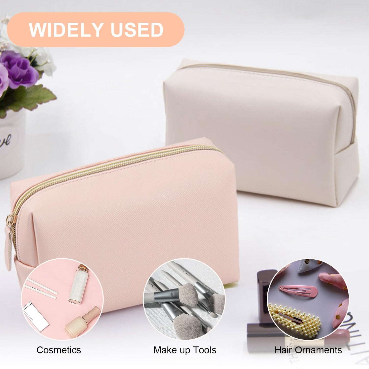 Merkaunis 8 Pcs Preppy Makeup Bag Set, PU Leather Cosmetic Pouch Waterproof Portable Travel Toiletry Bag for Women, Small Makeup Bags Bulk - Gift for Bridesmaid Party (Pink/Beige/Gray/Light Green)