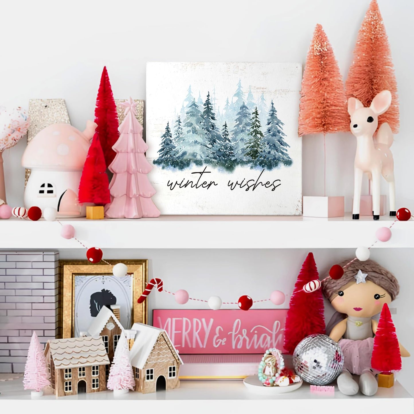 MTRGDN Winter Tree Decor - Christmas Sign and Christmas Decoration - Rustic Wood Block Plaque for Home