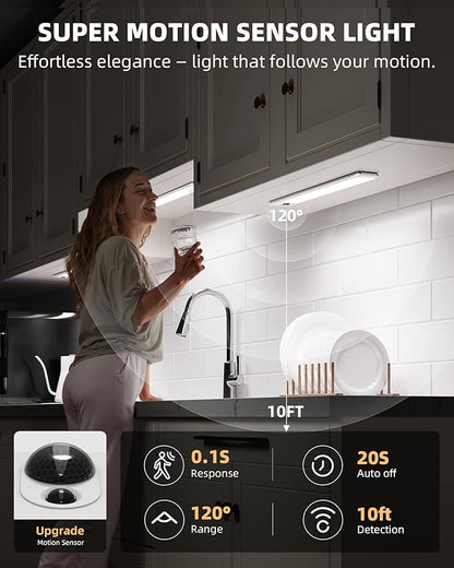 EZVALO Under Cabinet Lights, LED Closet Lights Wireless USB Charging, Motion Sensor Lighting Indoor 5700K dimmable with Remote Control (White) 3 Pack