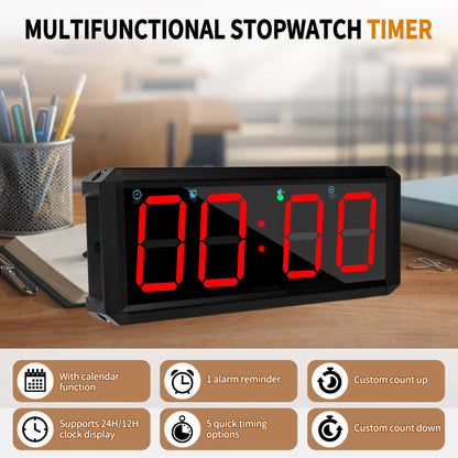 BS-MIAOBO 2.1 Inch LED Gym Clock, Portable Gym Timer, Fitness Timer with Stopwatch, Multi-Mode Countdown Timer with Calendar, 12/24H Clock & Alarm, for Workout, Training, Home and Daily Use