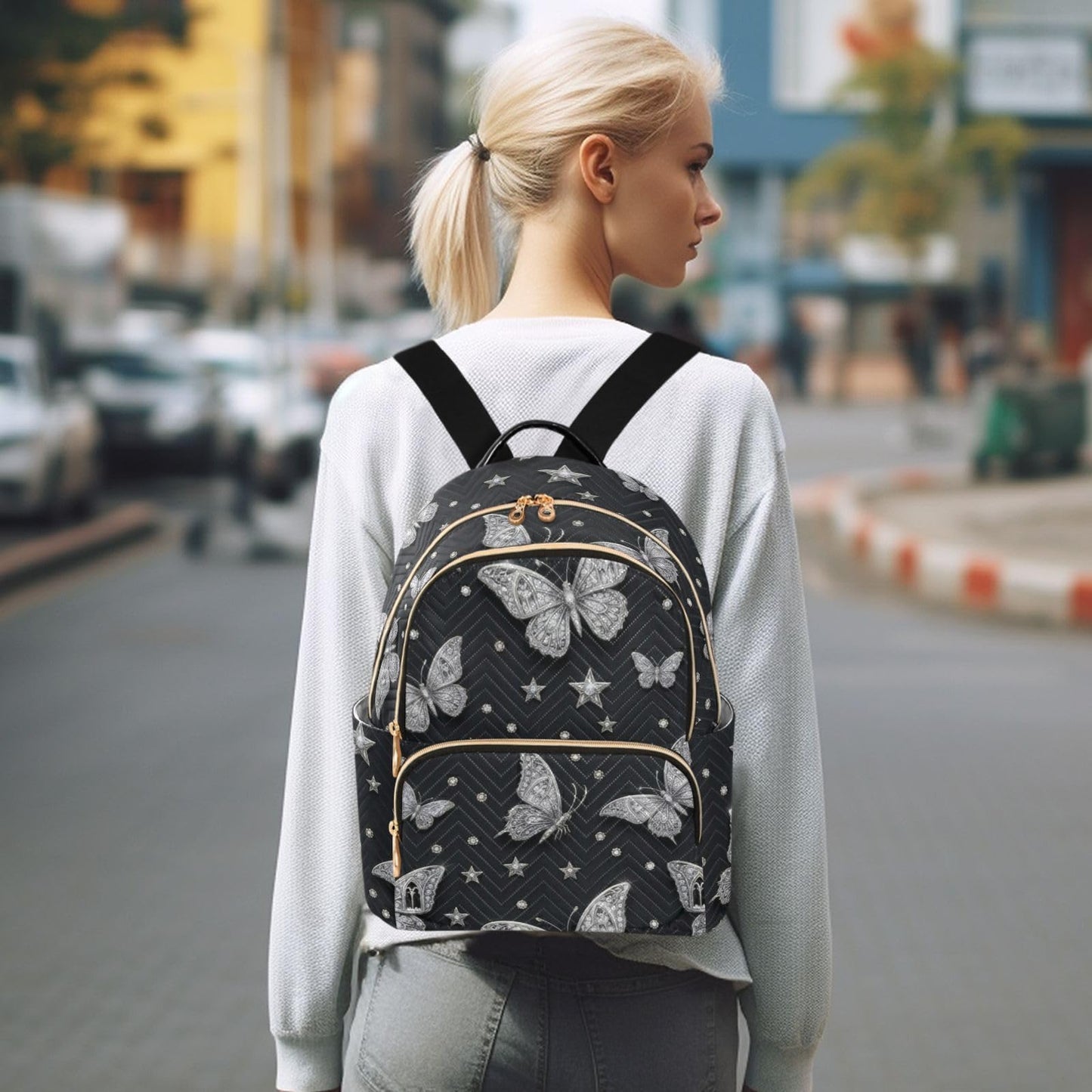 susiyo Butterfly Star Backpack for Women Silver Black 10L Bag Gothic Ladies Backpacks Travel Casual Daypack