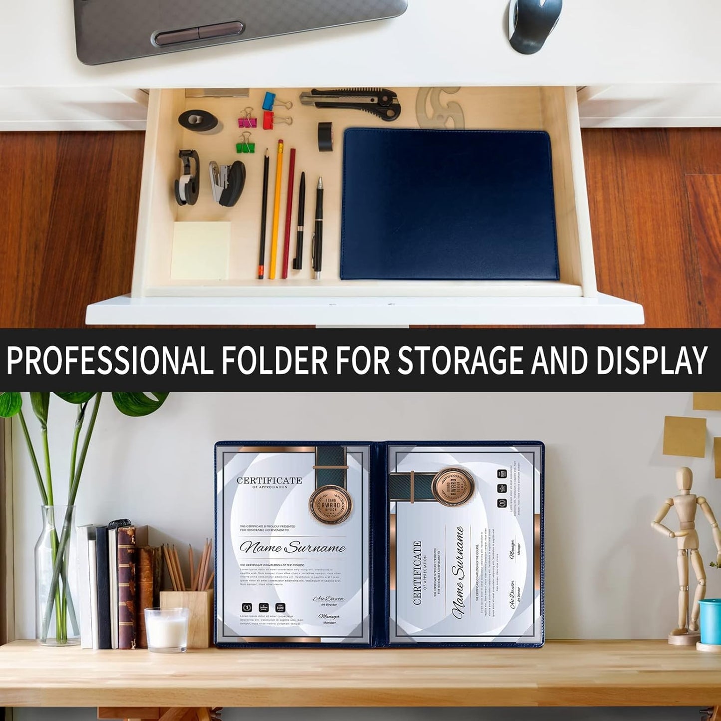 5 Pack Diploma Cover 8.5 x 11 Certificate Holders for Letter-Sized Award Padded Menu Cover - Blue Leather