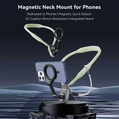TELESIN Magnetic Neck Mount for Phones, Neck Cell Phone Holder POV/Vlog Selfie Mount Hand Free Phone Neck Holder Chest Stand Strap Video Recording for iPhone 17 16 15 14 13 12 Seires Android Phones