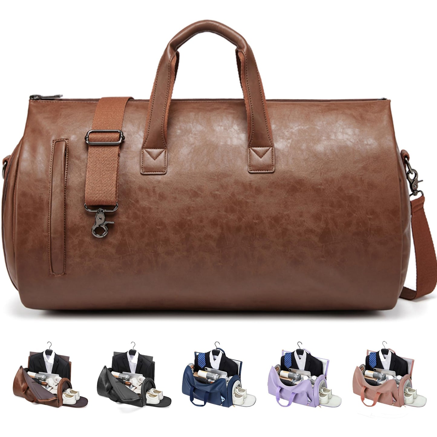 Wymulot Convertible Garment Bag, Carry on Garment Duffel Bag with Shoulder Strap, Men's Women's Travel Clothing Bag with Shoe Compartment, 2-in-1 Hanging Suitcase Suit Business Travel Bag (Brown)